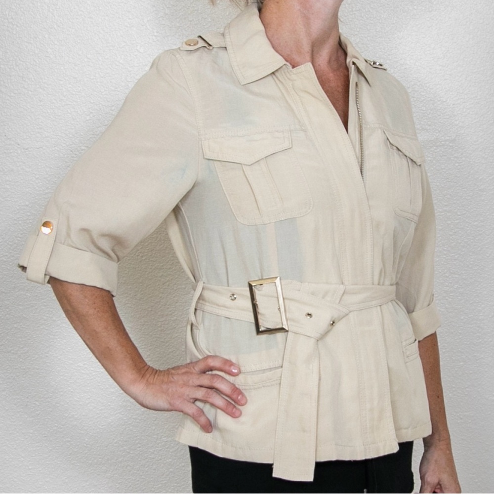 Chico’s Safari Jacket. Beige, lightweight gold accents. Like new. Small - Picture 2 of 14